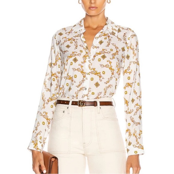 L'AGENCE Tops - NEW L’AGENCE XS Holly Slim Long Sleeve Blouse Ivory Gold